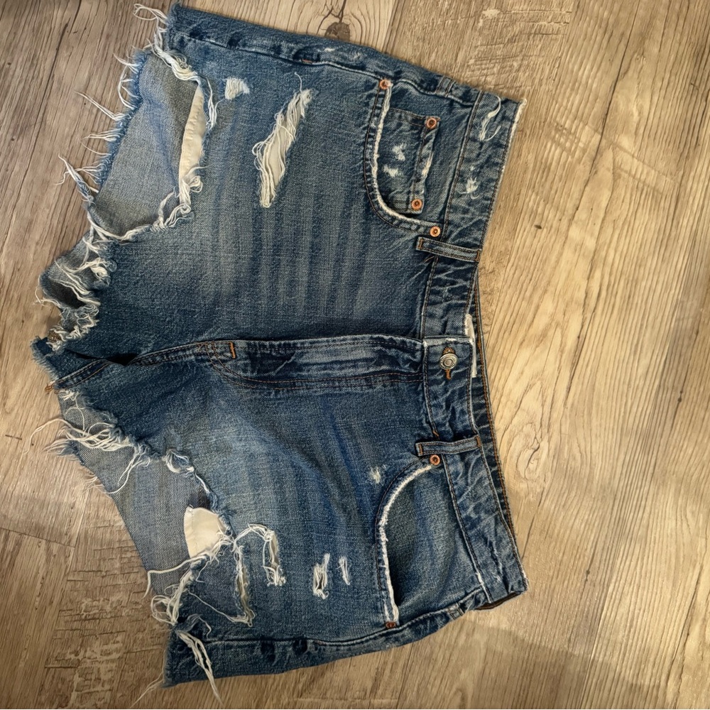Distressed Blue Denim Shorts